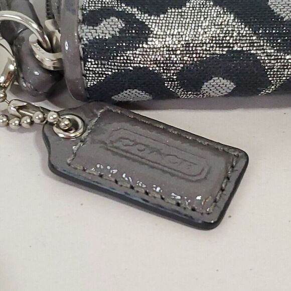 Coach Wristlet Wallet Accordion Zip-Around Ocelot Print Metallic Silver Lurex - Picture 4 of 10
